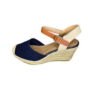 Queue Navy Woven Espadrille Wedge – side view