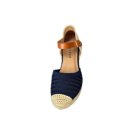 Queue Navy Woven Espadrille Wedge – front view