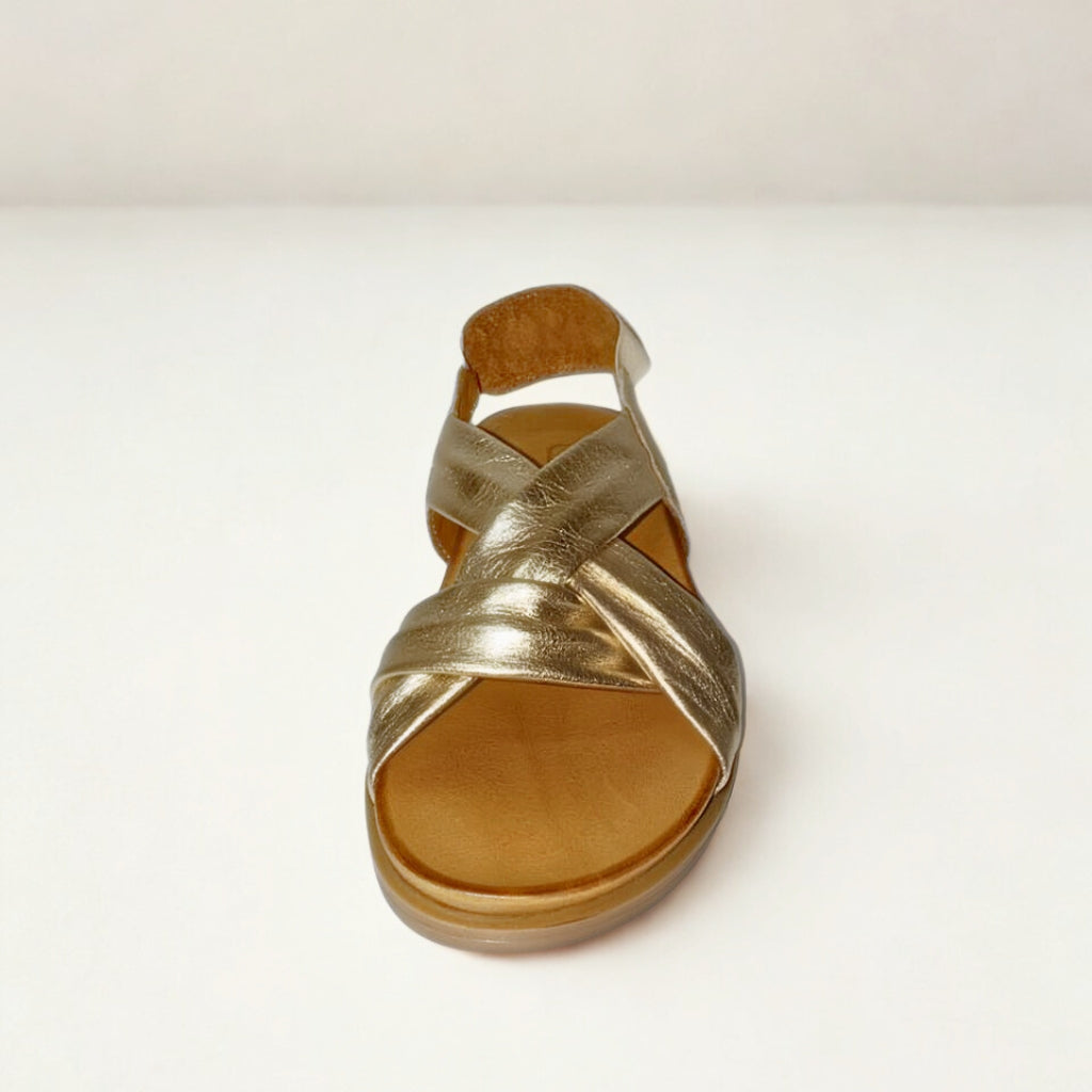 Gia gold leather CROSS OVER slingback sandal