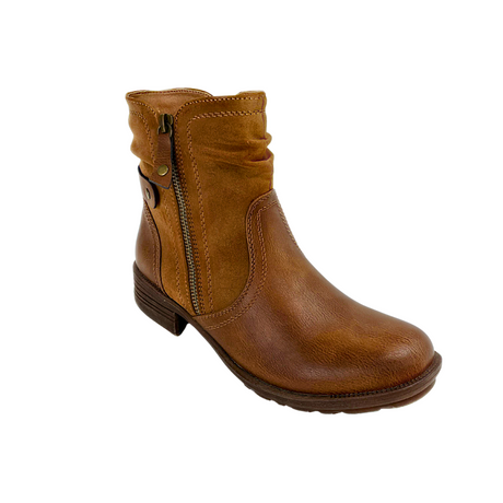 Savoy Combo Ankle Boots with Side Zip Detail - Tan – side view
