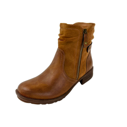 Savoy Combo Ankle Boots with Side Zip Detail - Tan – side view