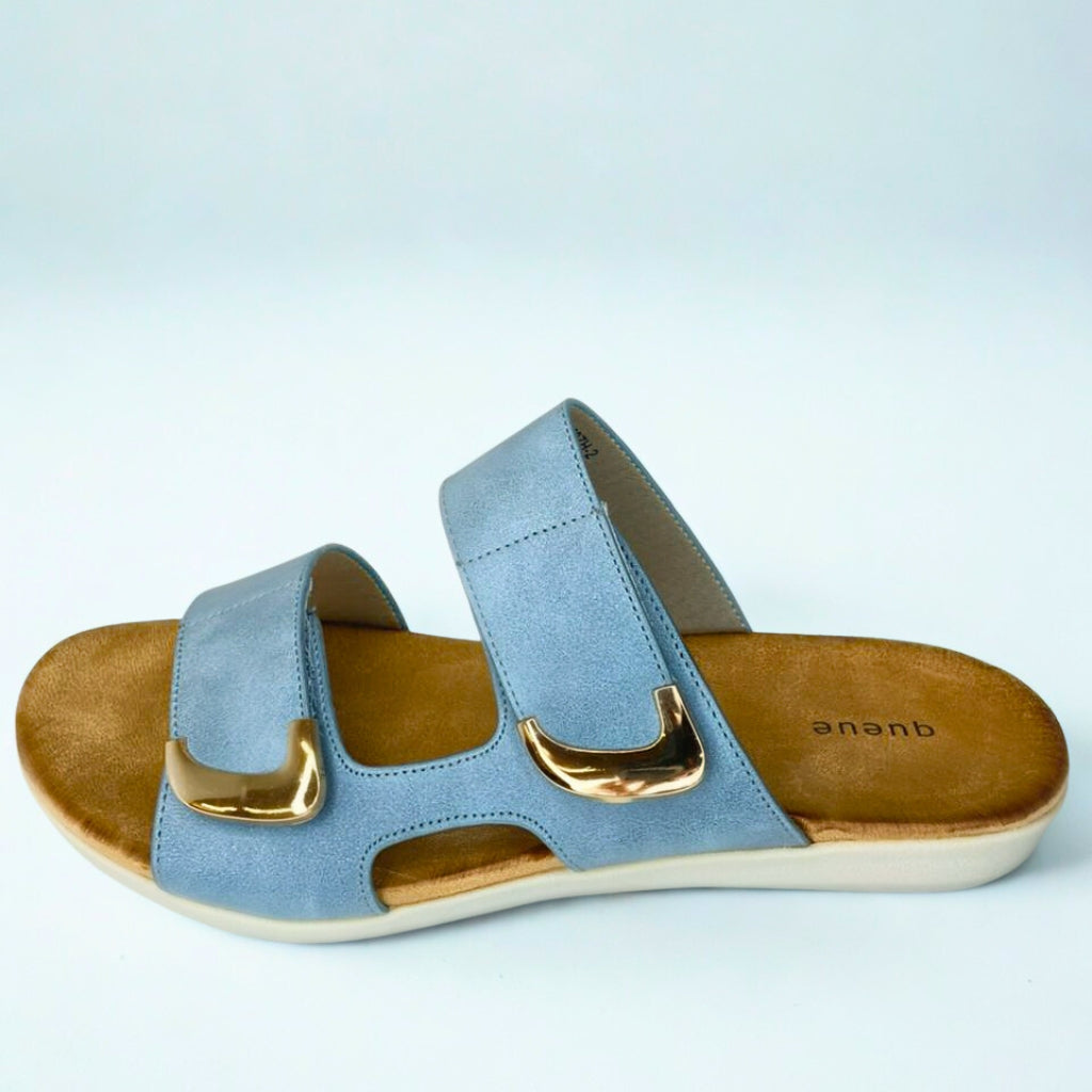 Queue blue DOUBLE STRAP gold trimm sandal