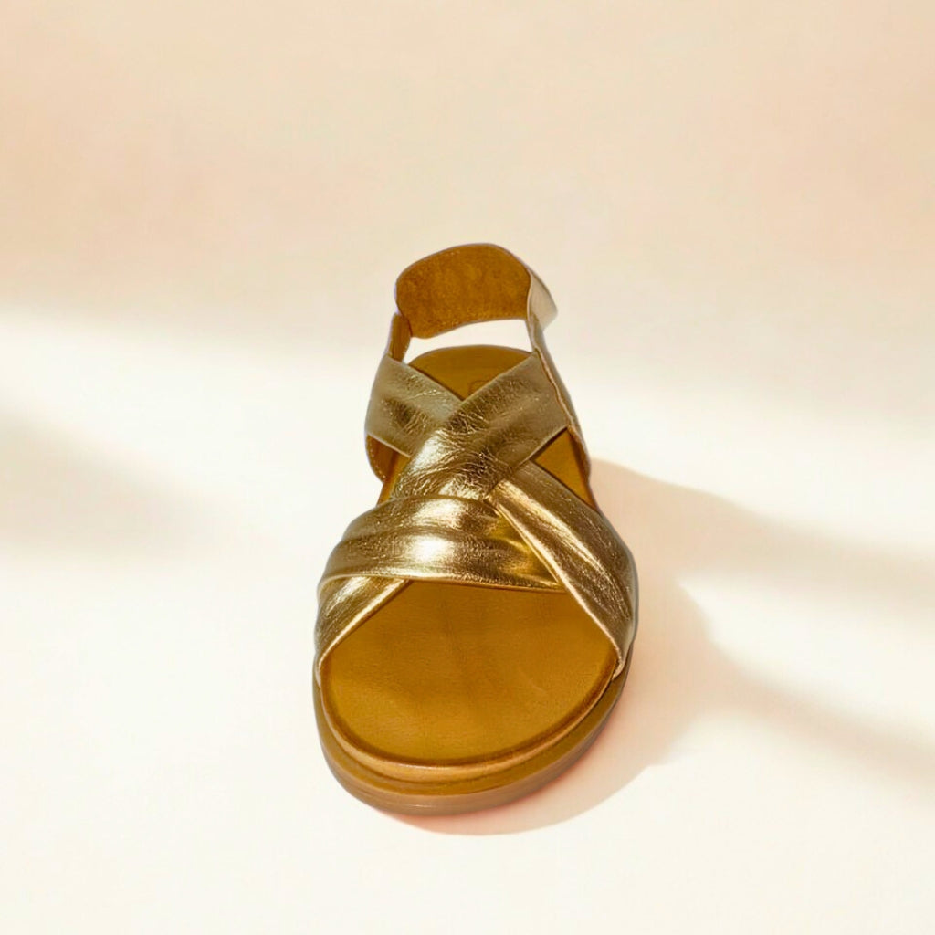 Gia gold leather CROSS OVER slingback sandal