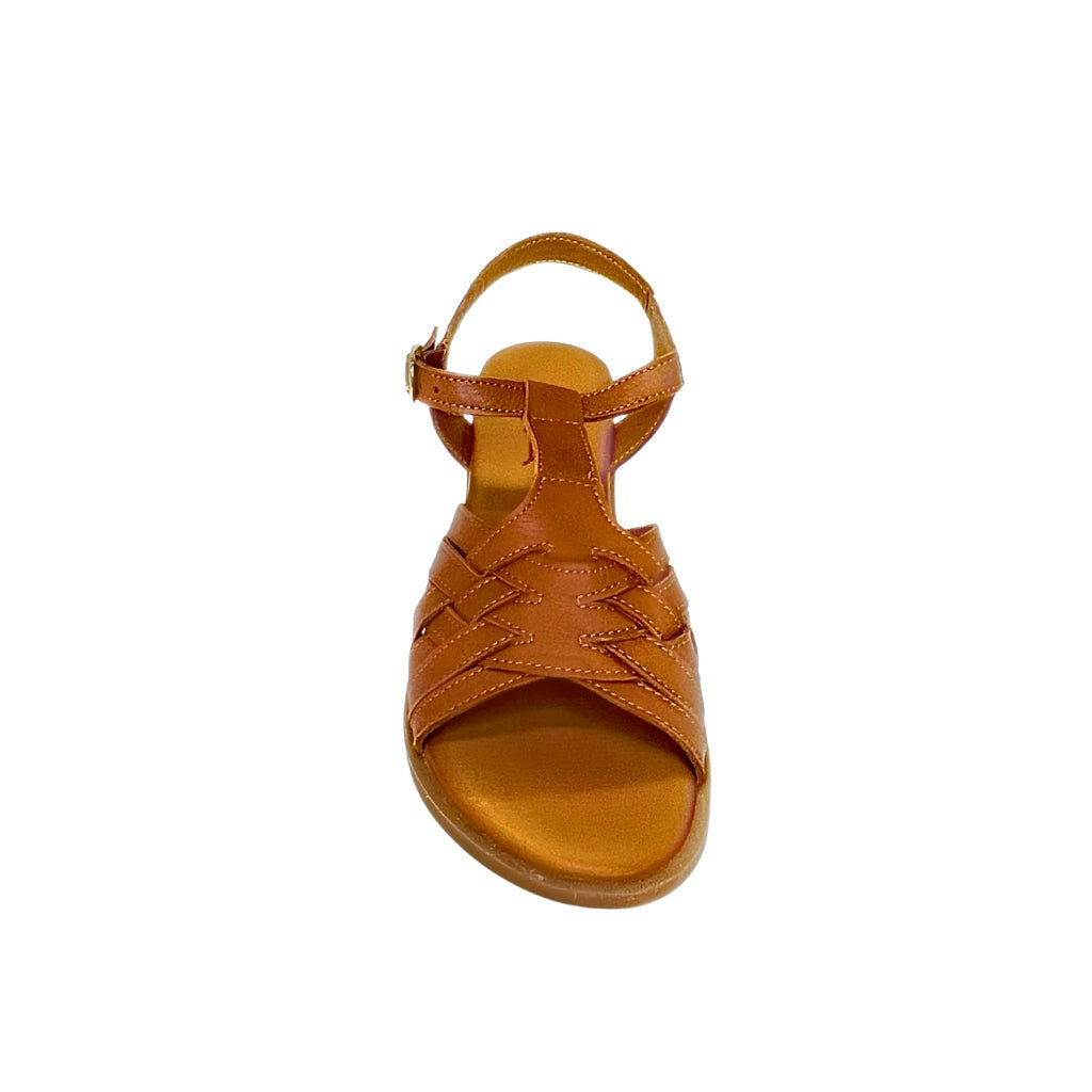 Gia Tan Leather Criss Cross T Bar Sandal – front view