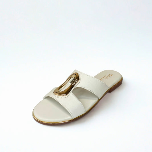 Gia bone LEATHER SLIDE with gold accent detail