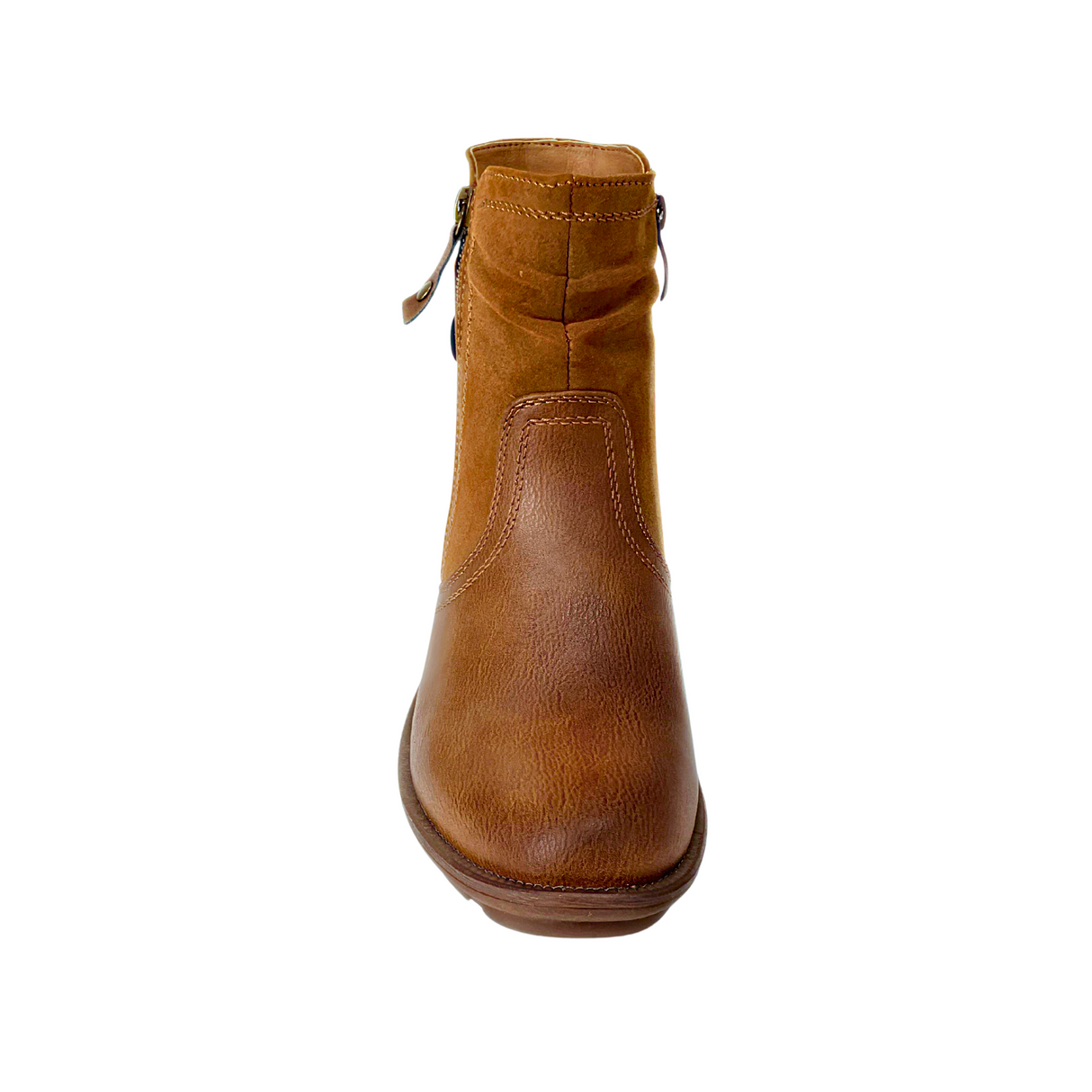 Savoy Combo Ankle Boots with Side Zip Detail - Tan – front view