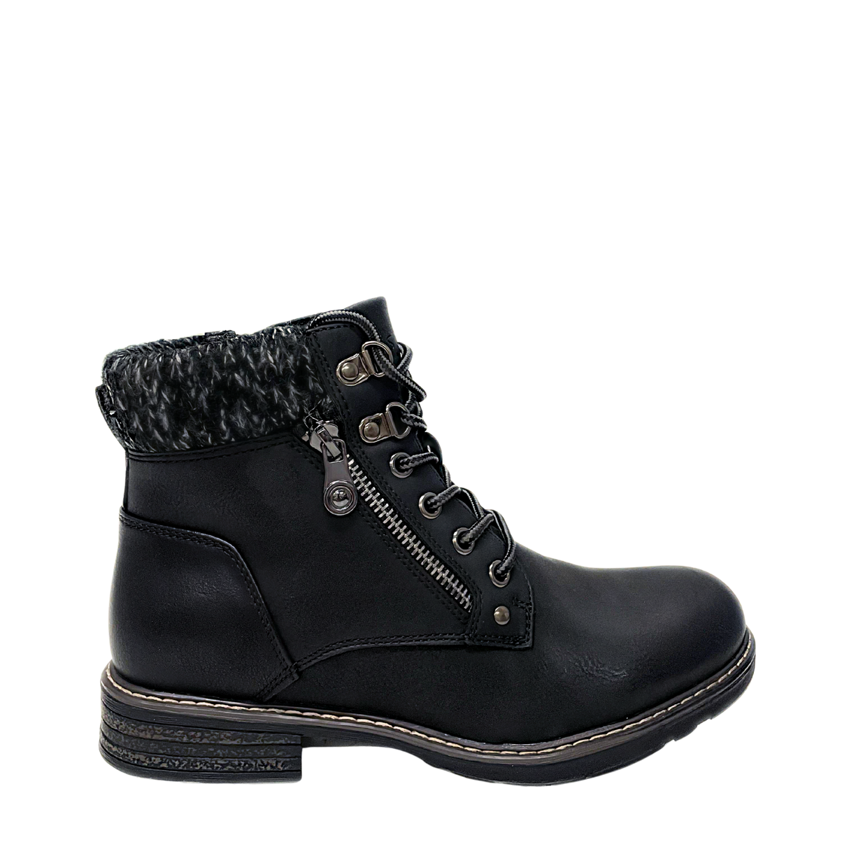 Savoy Padded Collar Lace Up Ankle Boot - Black