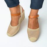 Queue Beige Woven Espadrille Wedge – detail shot