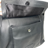 Gia Leather Fold Over Flap Bag - Black