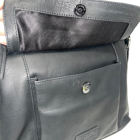 Gia Leather Fold Over Flap Bag - Black