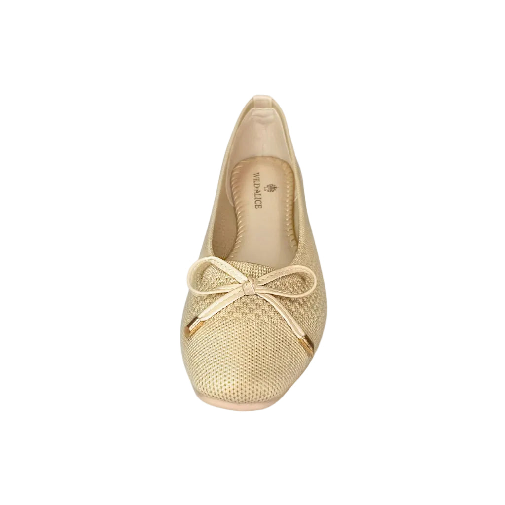 Wild Alice Beige Fabric Bow Pump – front view
