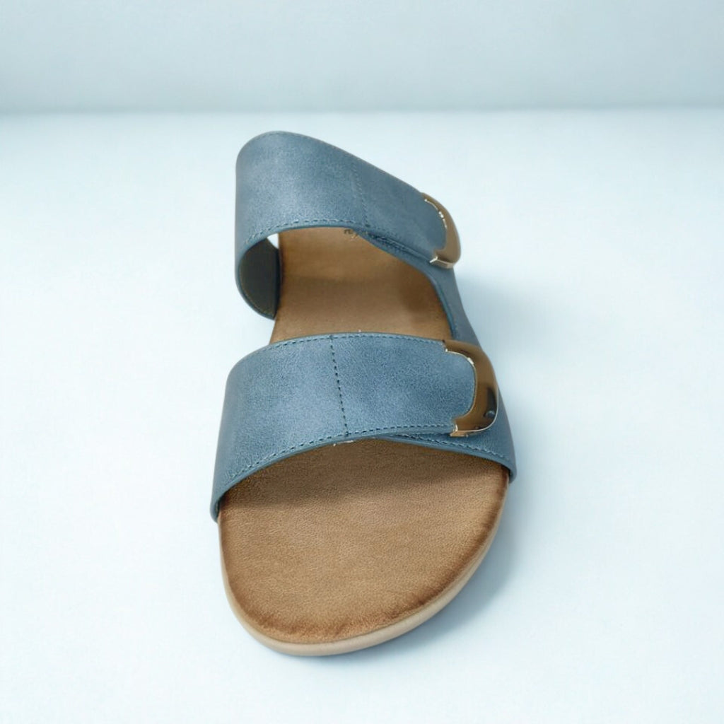 Queue blue DOUBLE STRAP gold trimm sandal