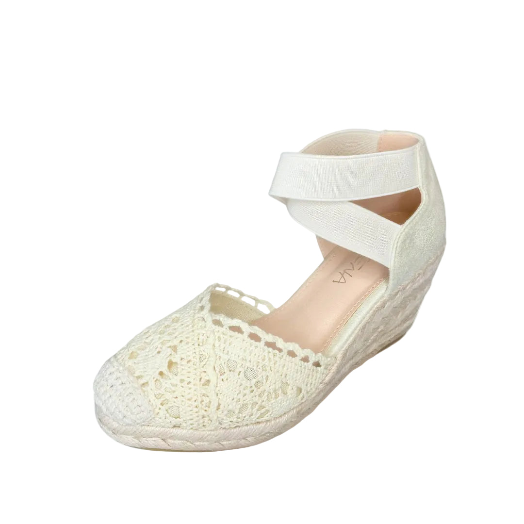 Geena Beige Ankle Cross Strap Espadrille Wedge – product image 1