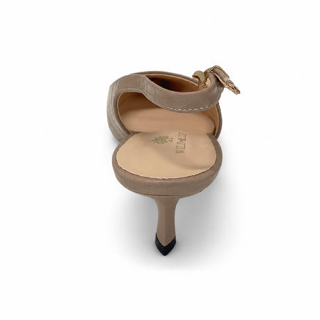 Wild Alice Croc Pointy Slingback Kitten Heel - Nude
