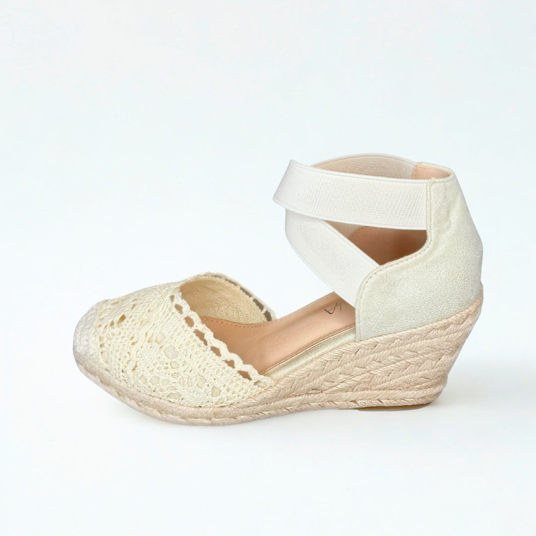 Geena beige ANKLE CROSS STRAP Espadrille Wedge