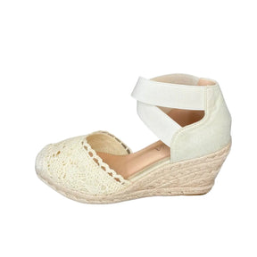 Geena Beige Ankle Cross Strap Espadrille Wedge – side view