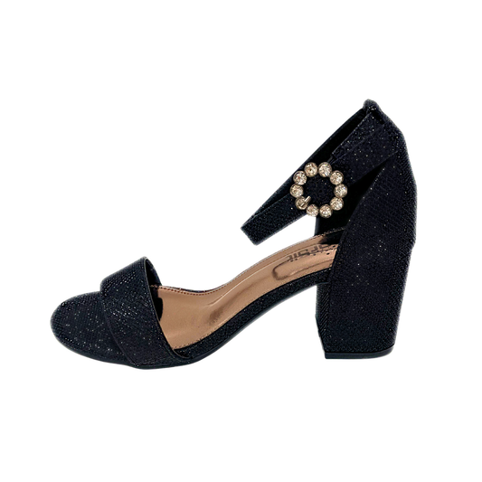 Orbit Block Heel With Diamante Buckle - Black