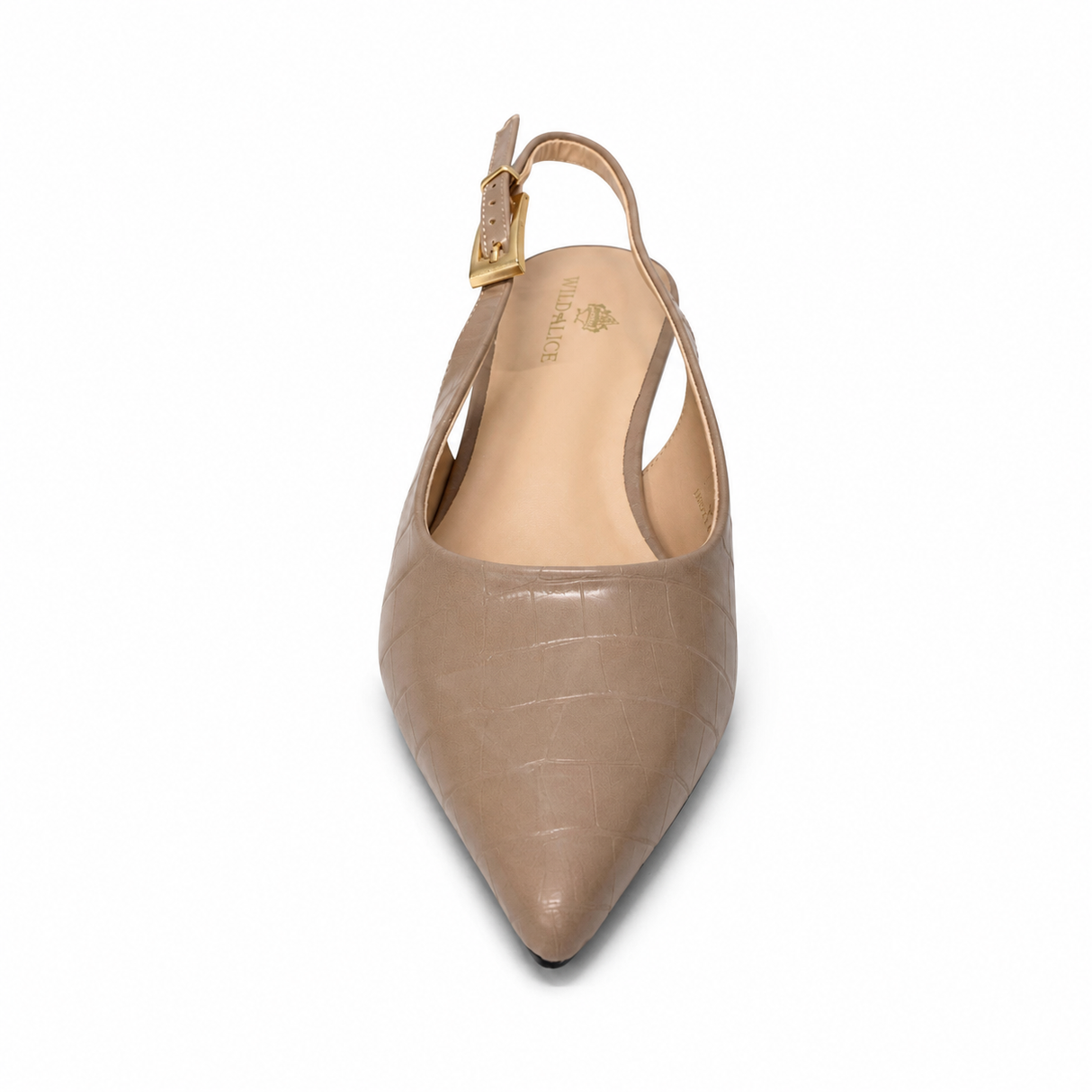 Wild Alice Croc Pointy Slingback Kitten Heel - Nude