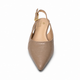 Wild Alice Croc Pointy Slingback Kitten Heel - Nude