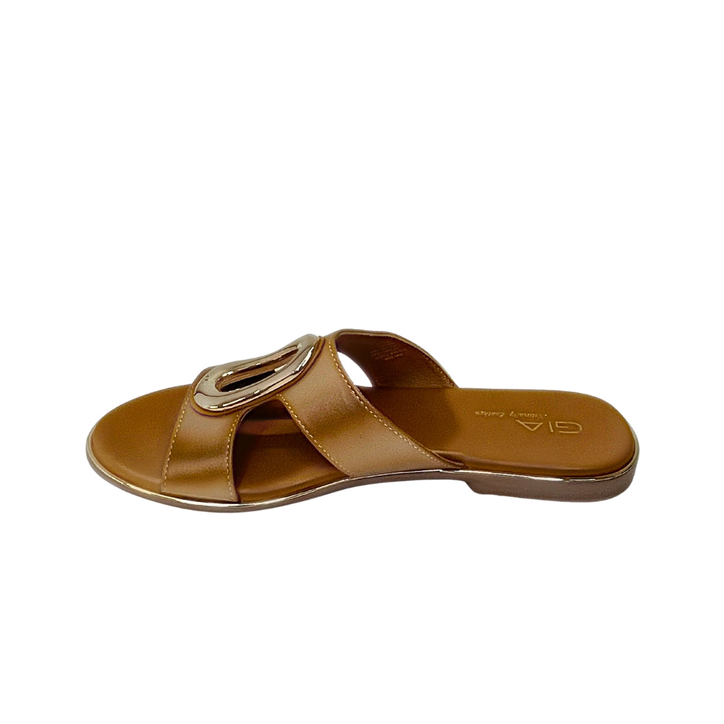 Gia tan LEATHER SLIDE with gold accent detail
