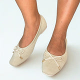 Wild Alice Beige Fabric Bow Pump – detail shot