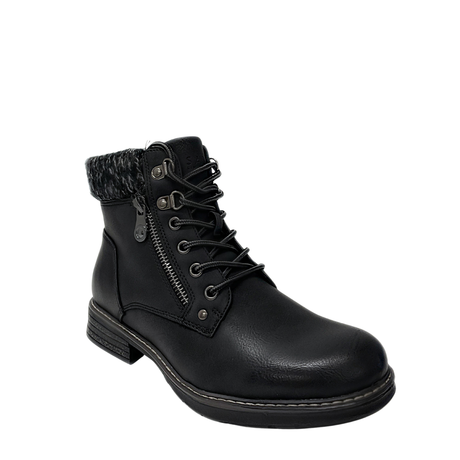 Savoy Padded Collar Lace Up Ankle Boot - Black