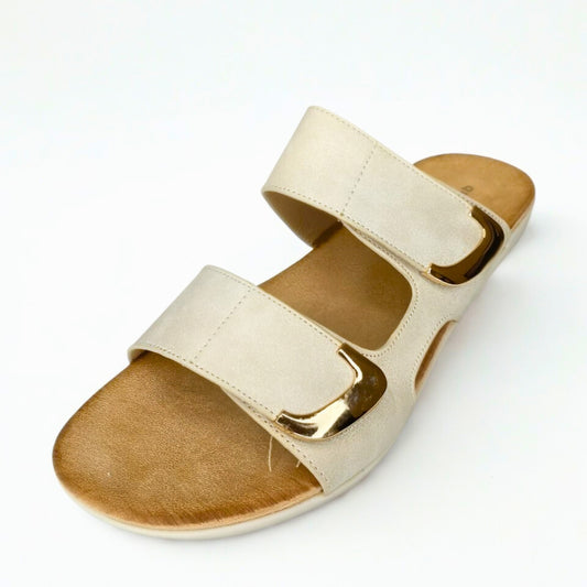 Queue beige DOUBLE STRAP gold trimm sandal