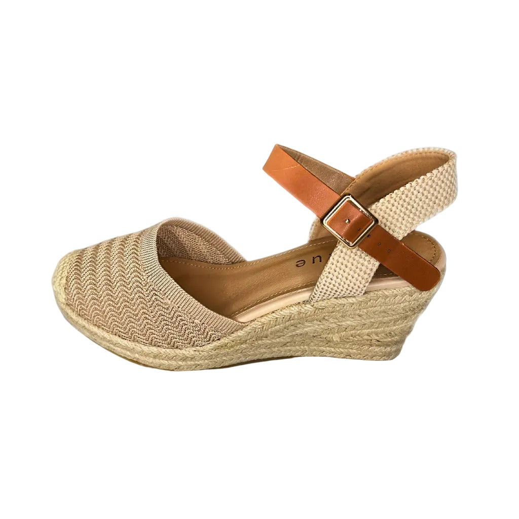Queue Beige Woven Espadrille Wedge – side view