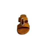 Gia Tan Leather Slide With Gold Accent Detail – front view