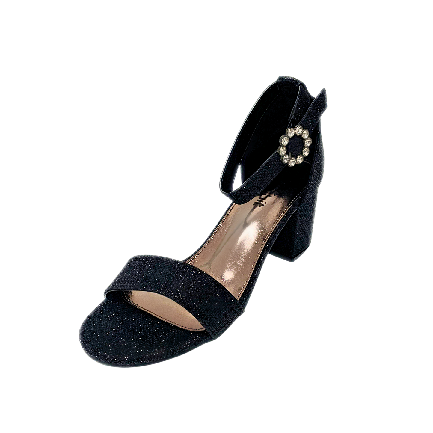 Orbit Block Heel With Diamante Buckle - Black