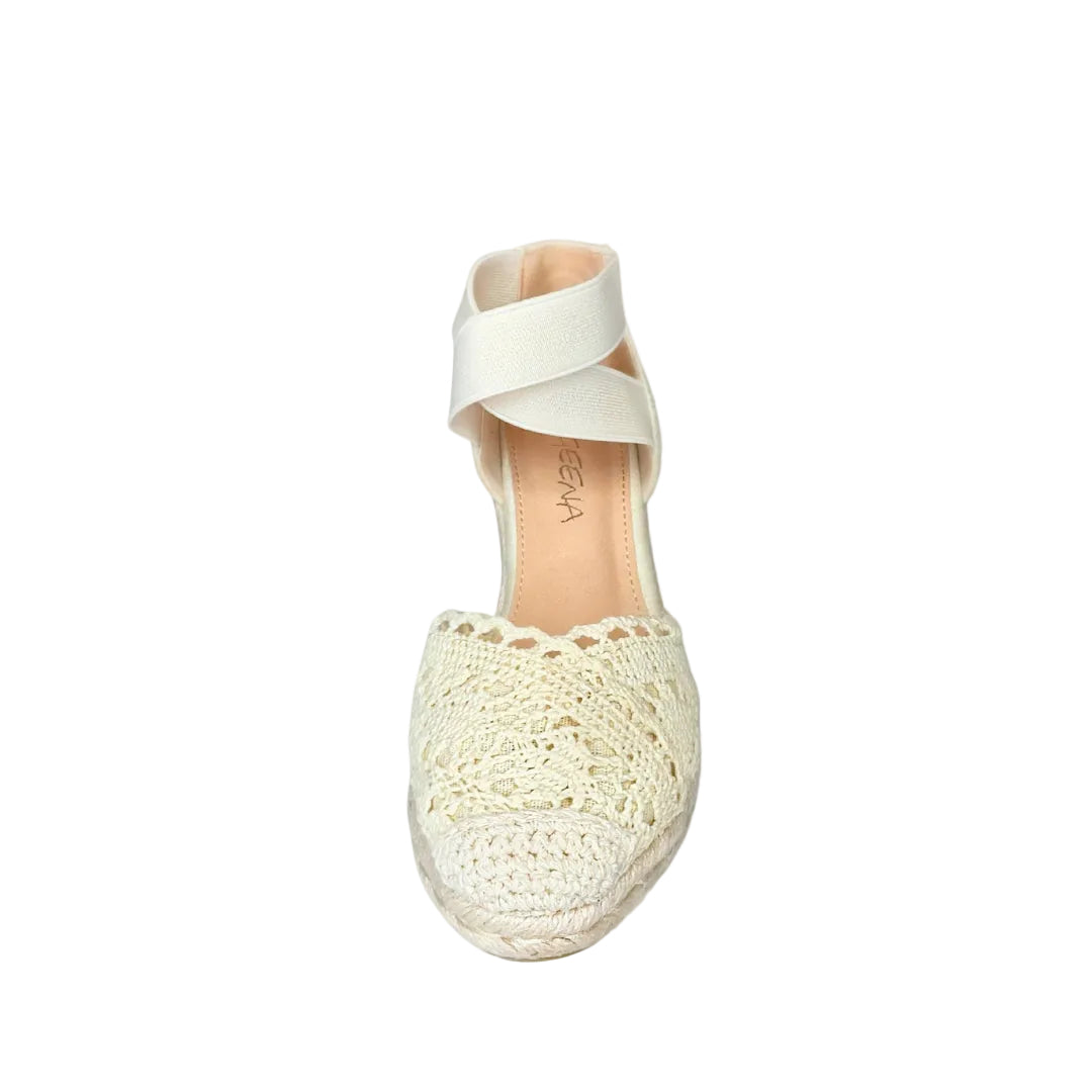 Geena Beige Ankle Cross Strap Espadrille Wedge – front view