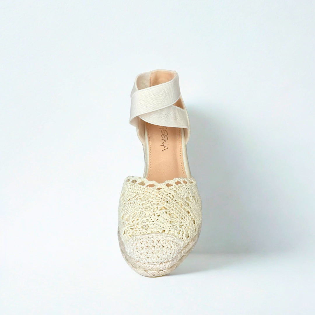 Geena beige ANKLE CROSS STRAP Espadrille Wedge