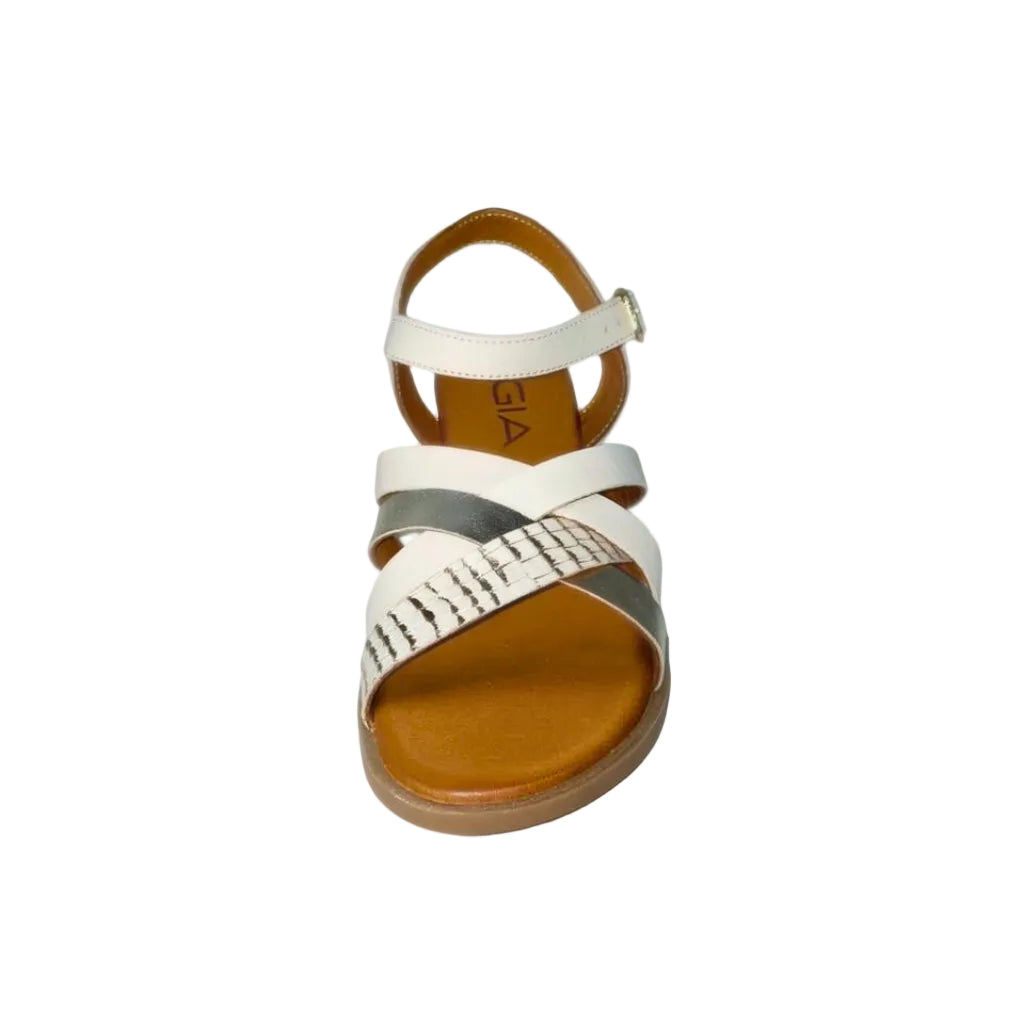 Gia Cream & Gold Leather Criss-cross Ankle Strap Sandal – front view