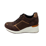 Diamante Lace Up Wedge Sneaker - Brown