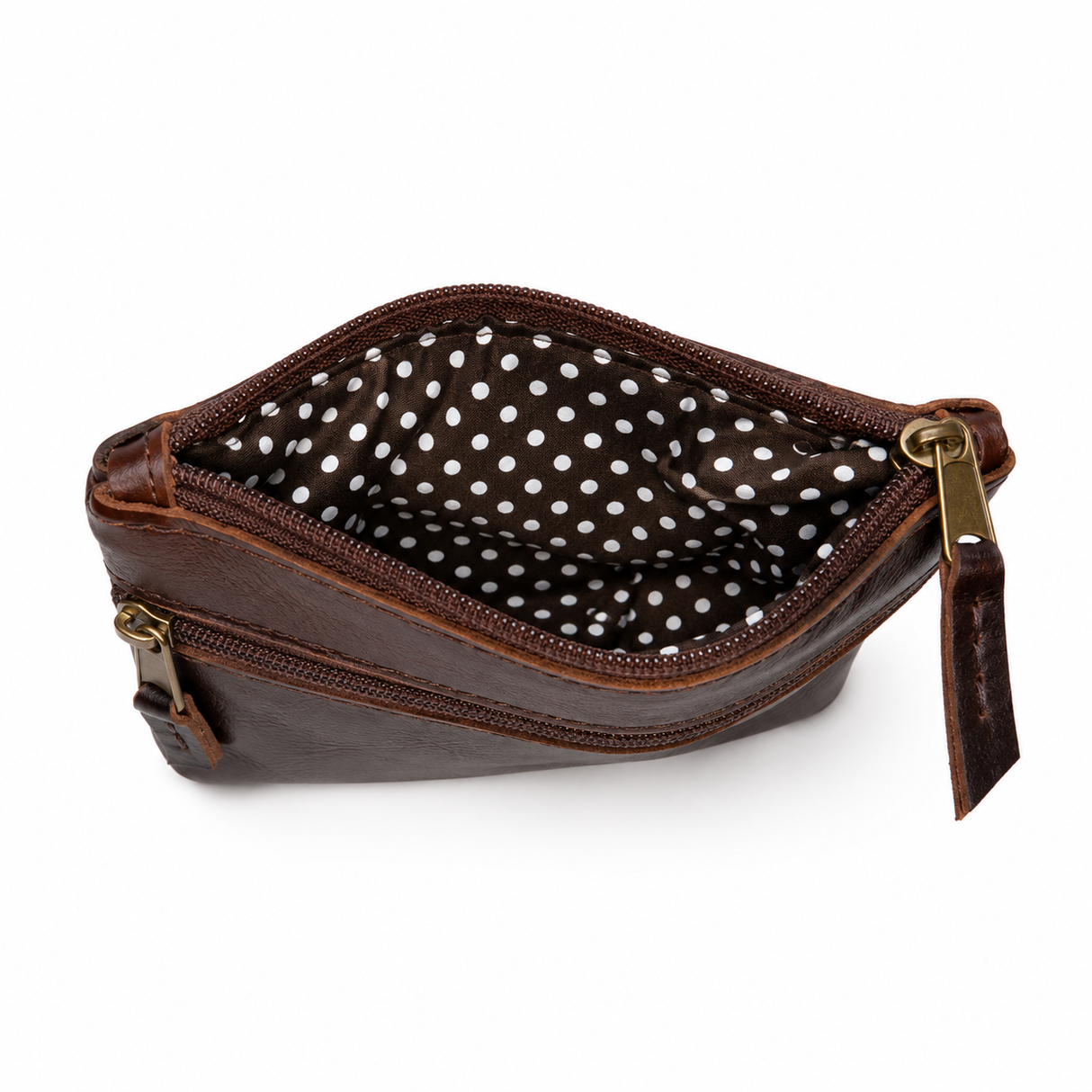 Gia Leather Double Zip Lipstick Purse - Brown