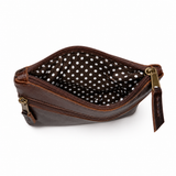Gia Leather Double Zip Lipstick Purse - Brown