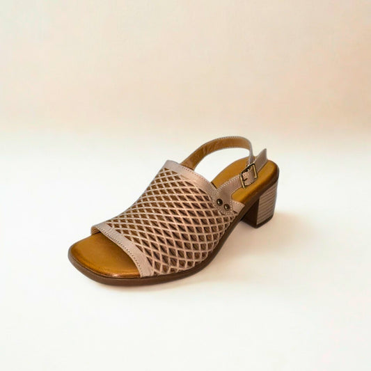 Gia stone leather PERFORATED BLOCK HEEL with backstrap
