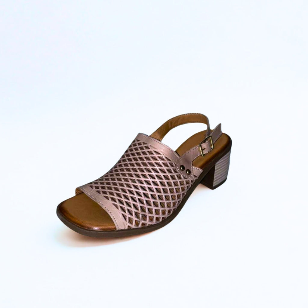 Gia stone leather PERFORATED BLOCK HEEL with backstrap