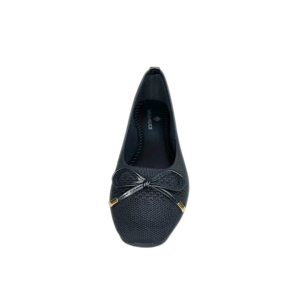 Wild Alice Black Fabric Bow Pump – front view