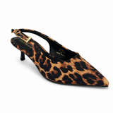 Wild Alice Pointy Slingback Kitten Heel - Leopard