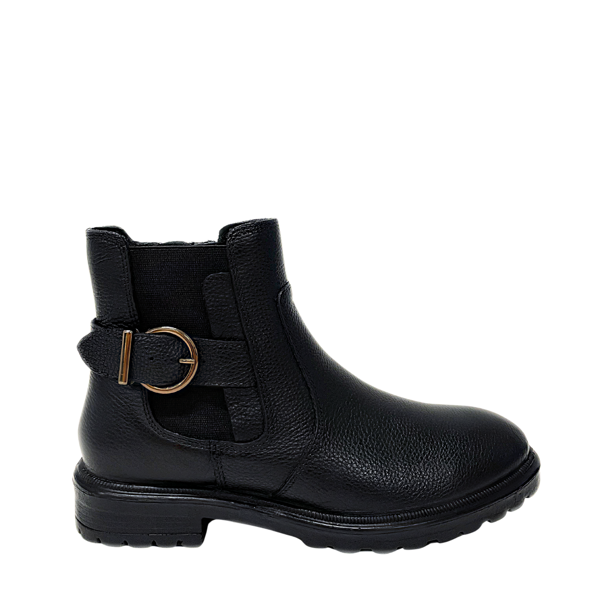 Gia Leather Buckle Ankle Boot - Black