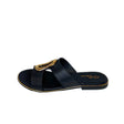 Gia Black Leather Slide With Gold Accent Detail – side view