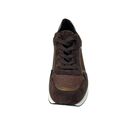 Diamante Lace Up Wedge Sneaker - Brown