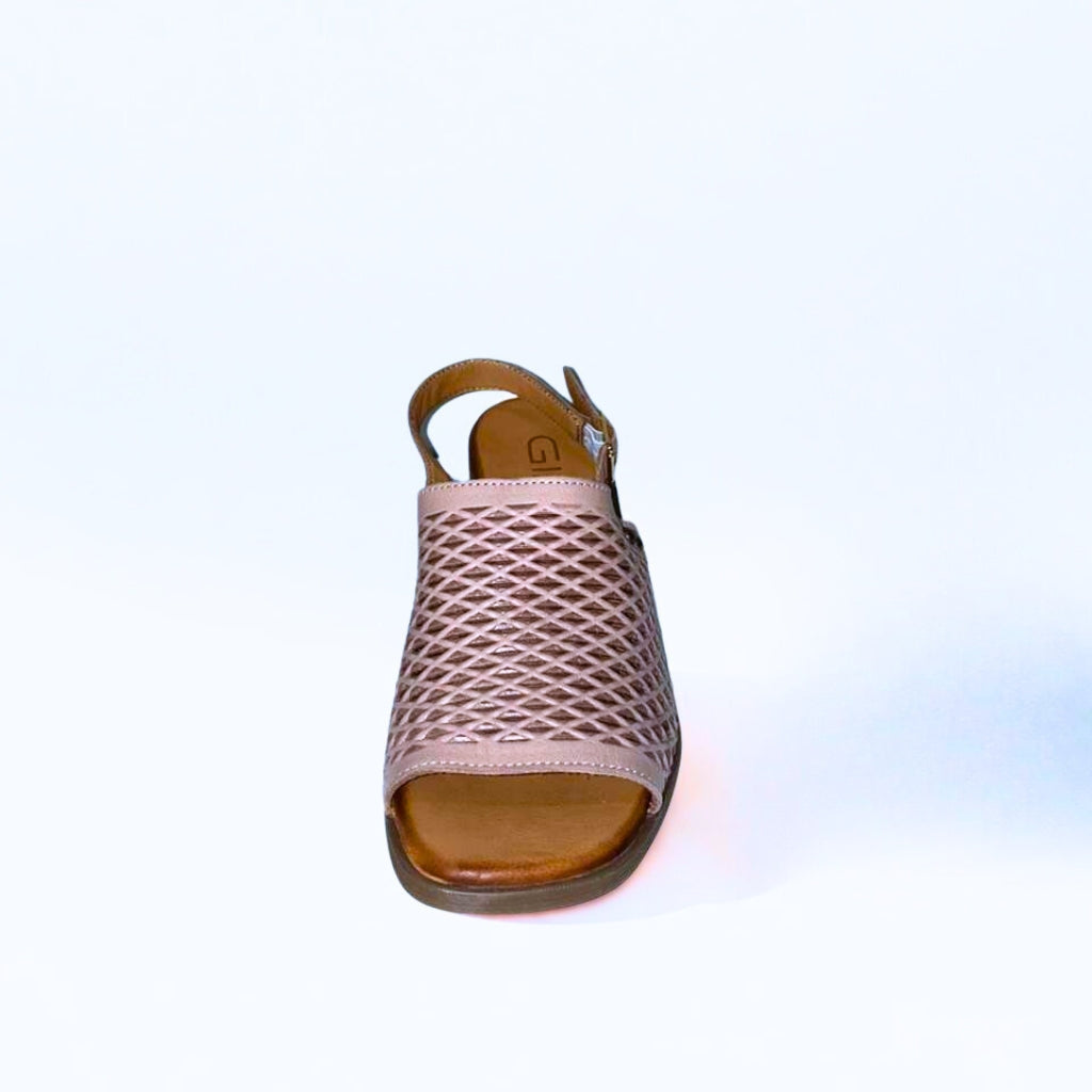 Gia stone leather PERFORATED BLOCK HEEL with backstrap