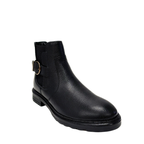 Gia Leather Buckle Ankle Boot - Black