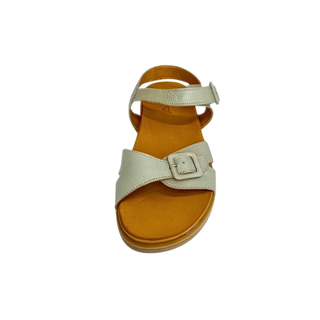 Gia Grey Leather Double Buckle Sandal – front view
