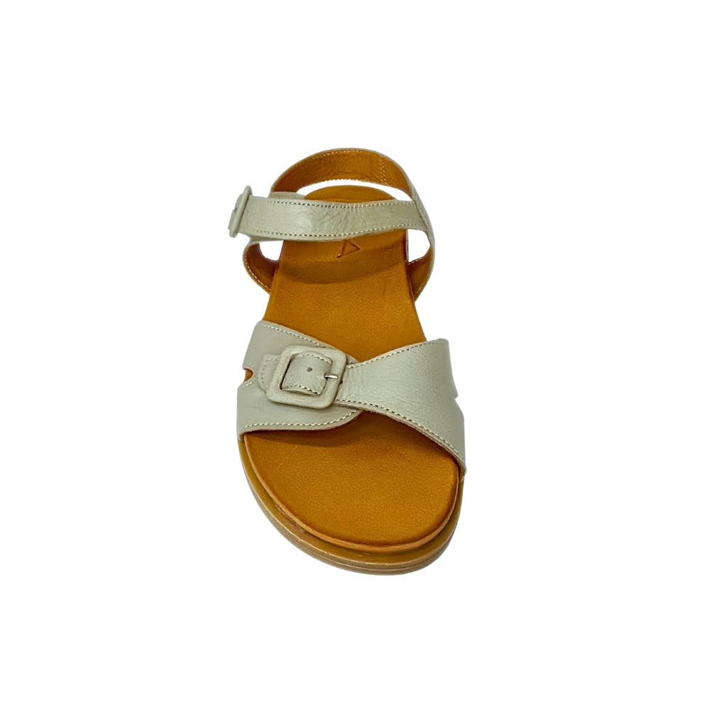Gia grey leather DOUBLE BUCKLE sandal