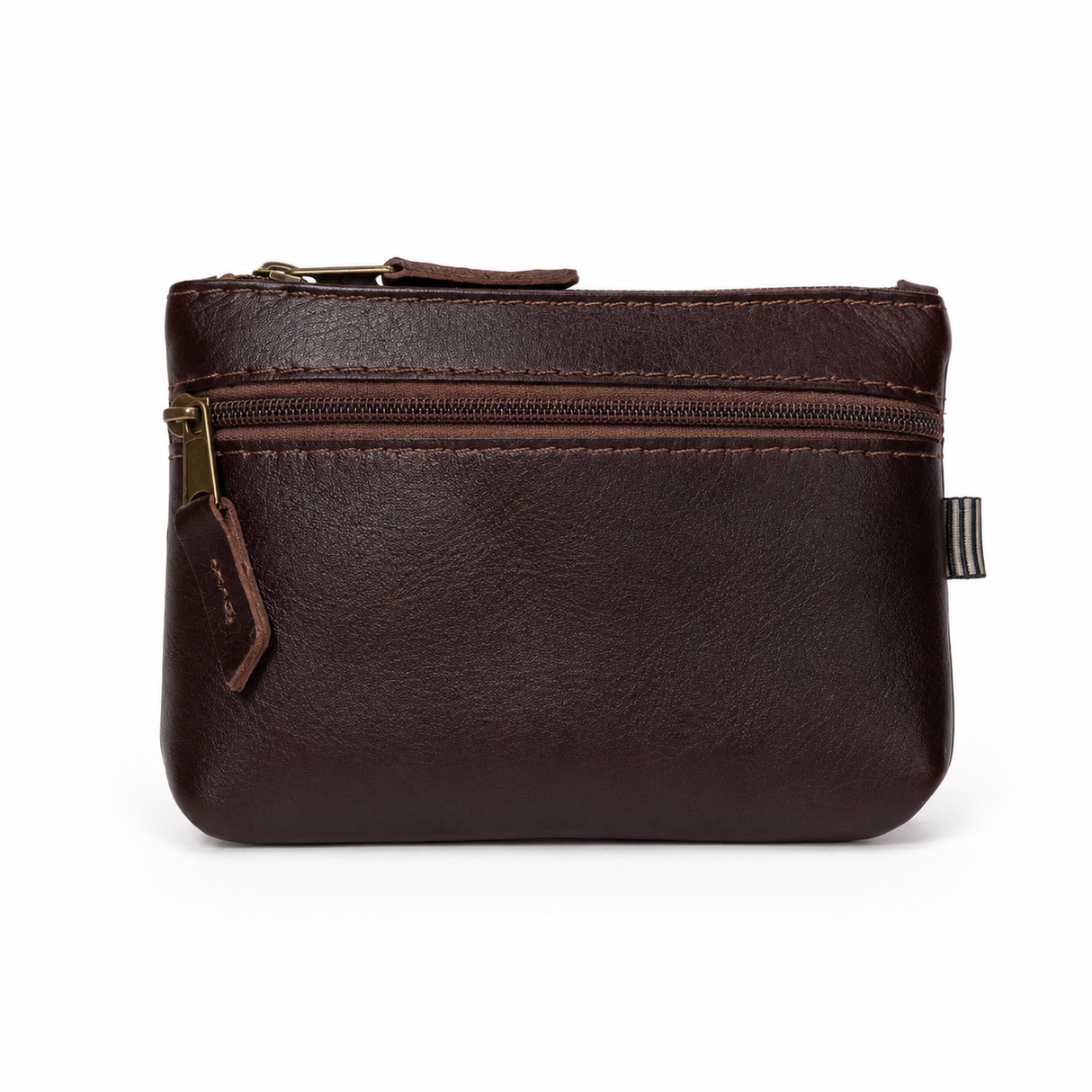 Gia Leather Double Zip Lipstick Purse - Brown