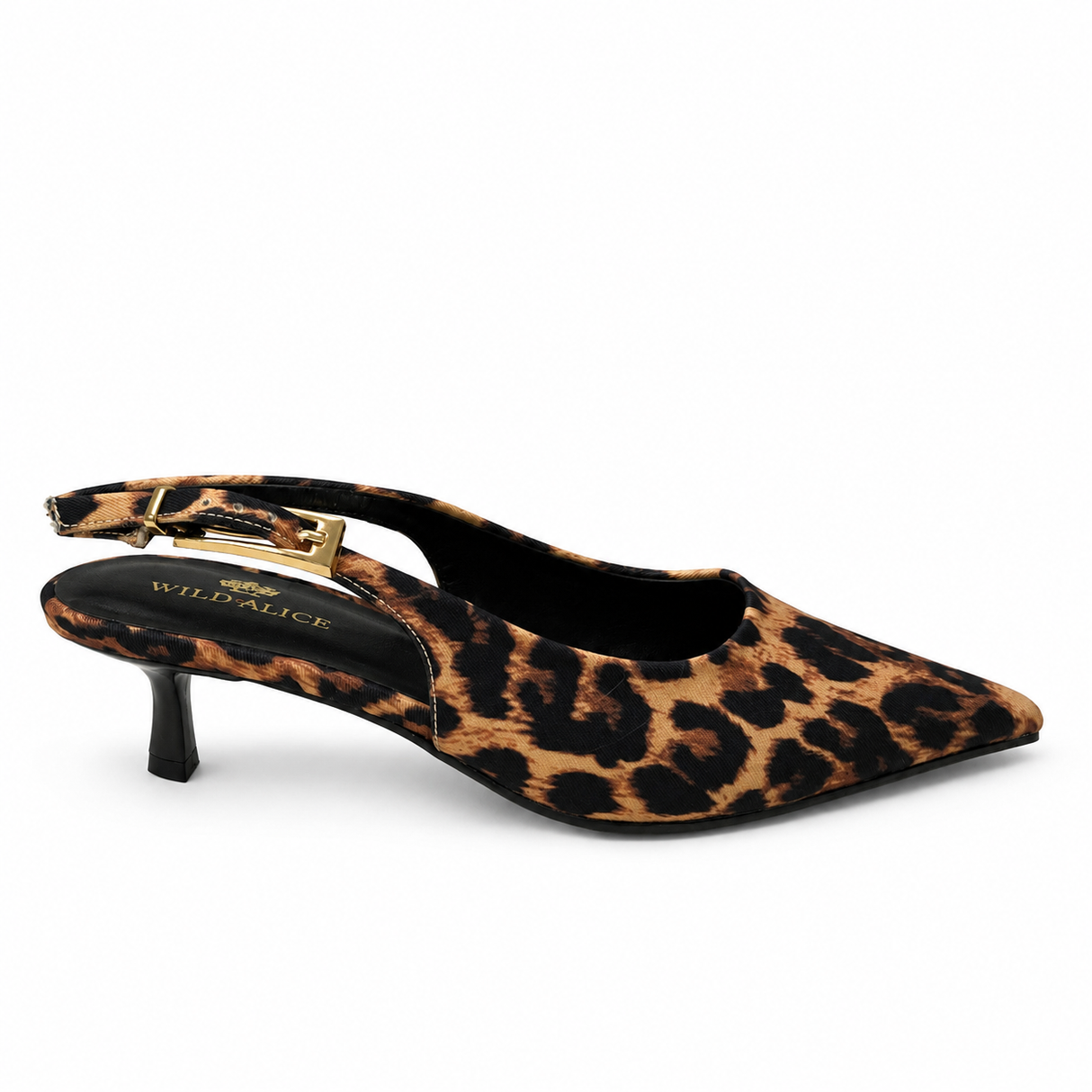 Wild Alice Pointy Slingback Kitten Heel - Leopard