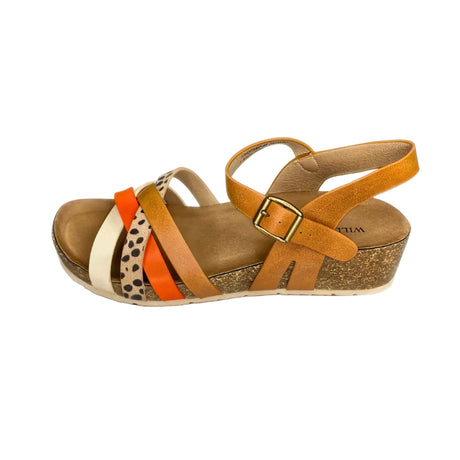 Wild Alice Camel Multi Criss Cross Strap Sandal – side view